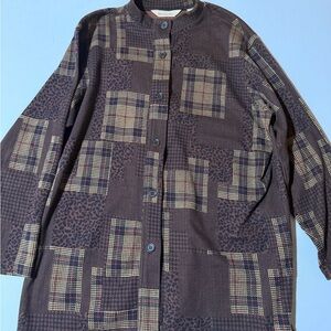 Vintage Bechamel Patchwork Shacket Womens Plaid Animal Print Button Up - L